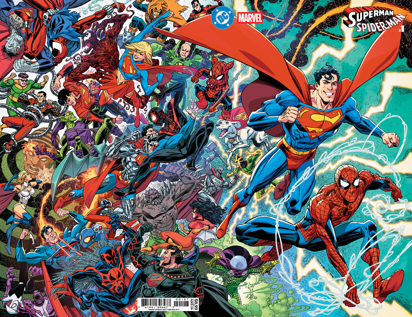 DC MARVEL SUPERMAN SPIDER-MAN #1 (ONE SHOT) CVR O SCOTT KOBLISH SUPERMANS & SPIDER-MANS CARD STOCK VAR (3/25/2026)