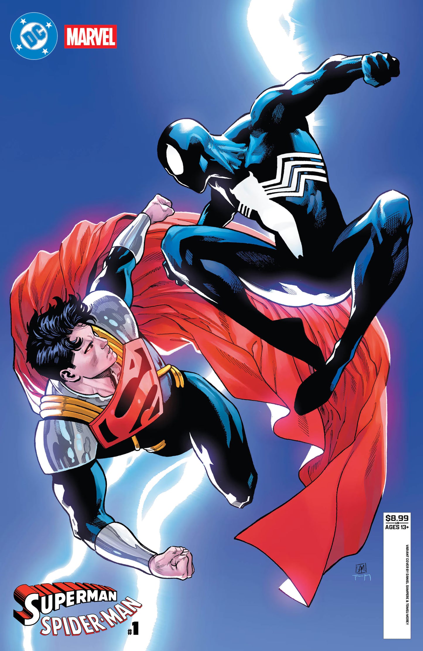 DC MARVEL SUPERMAN SPIDER-MAN #1 (ONE SHOT) CVR R DANIEL SAMPERE SUPER-BOY PRIME & SPIDER-MAN BLACK CARD STOCK VAR (3/25/2026)